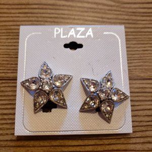 PLAZA vintage style costume clip on rhinestone earrings - NEW
